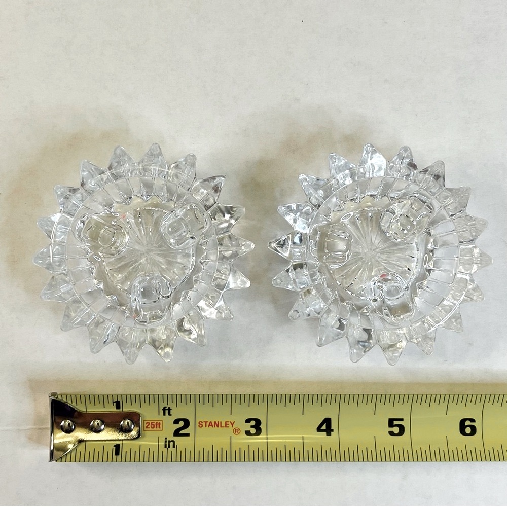 Pair Glass Candle Holders 2.5” Diameter 1” Tall